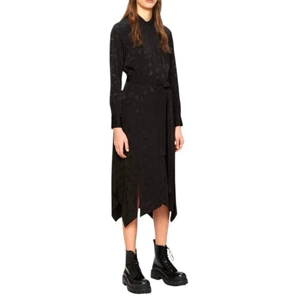 ALLSAINTS Tilly Valentine Woven Long Sleeve Midi Dress Black EUC Size Medium - Picture 2 of 10